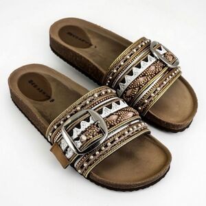 Embellished Brown Slide Sandals- Madden Girl